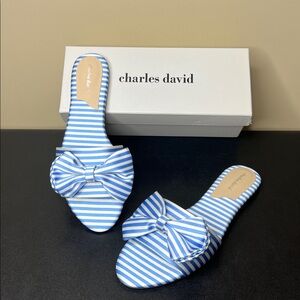 Charles David | Chambray Blue Striped Bow Slip-On